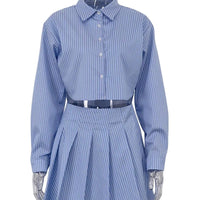 Elegant Blue Striped Women's Two-piece Set Fashion Long Sleeve