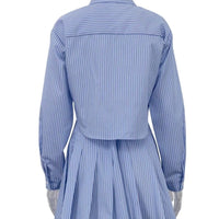 Elegant Blue Striped Women's Two-piece Set Fashion Long Sleeve