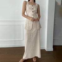 Women's Sleeveless Waistcoat Vest Skirt Suit