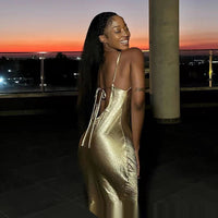 Elegant Backless Suspenders Fishtail Gold Dress