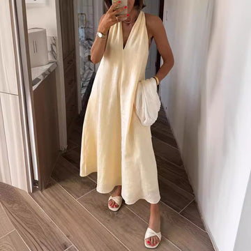 V-neck Sleeveless Pocket Loose Dress Women