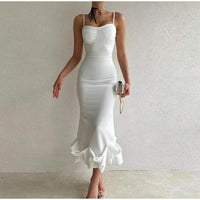 Dance Ruffled Hem Sleeveless High Waist Tight Dress