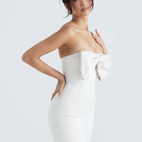 Ezra - Satin strapless dress with bow