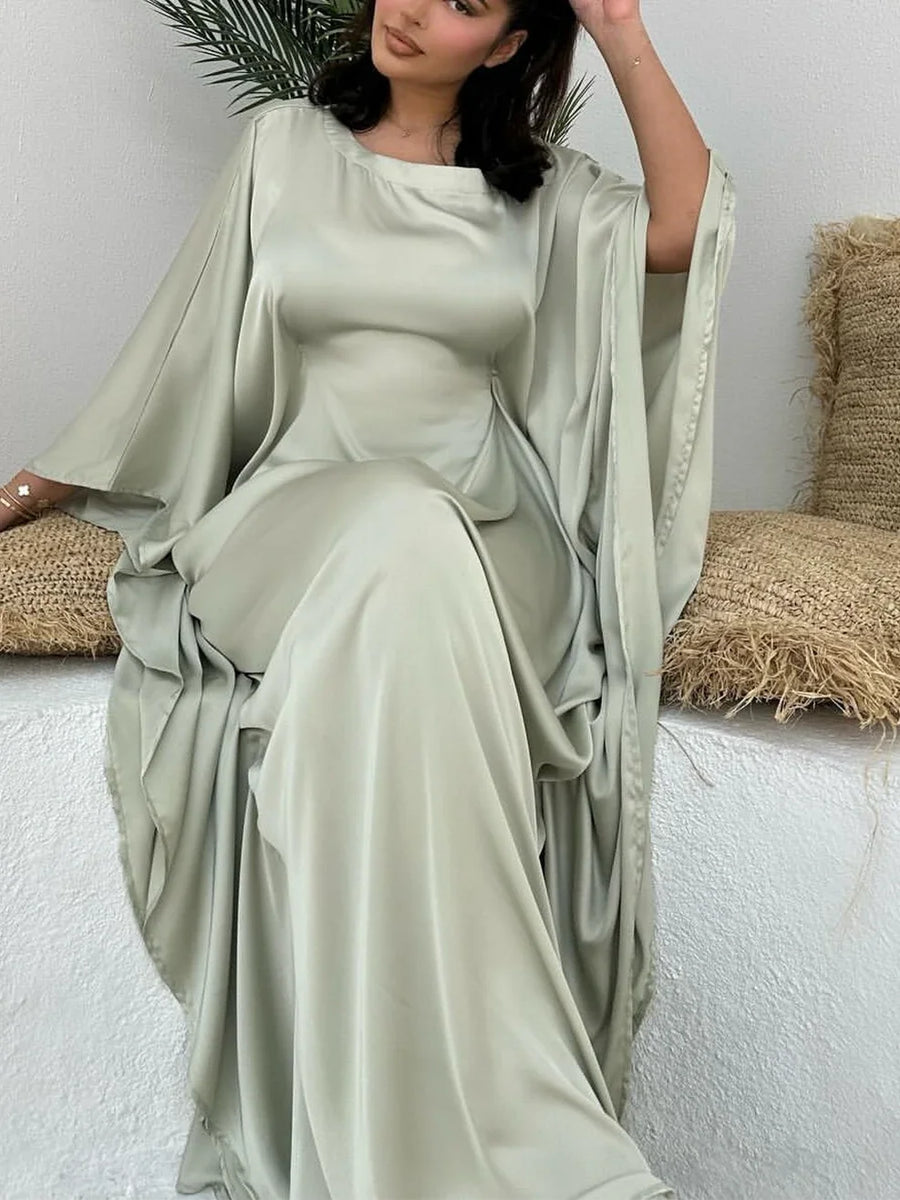 Zeyna - Satin silk dress with cape sleeves