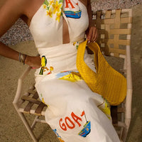 Santorini - Elegant halter neck dress with print