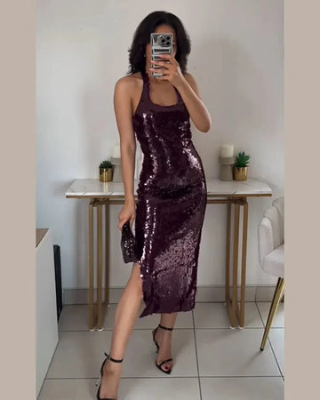 Helena - Sequin halter neck dress