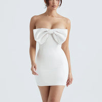 Ezra - Satin strapless dress with bow