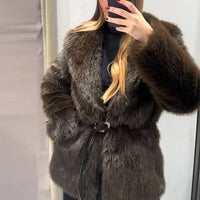 Constance - Elegant faux fur coat with belt