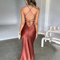 Emmaline - Figure hugging satin silk maxi dress