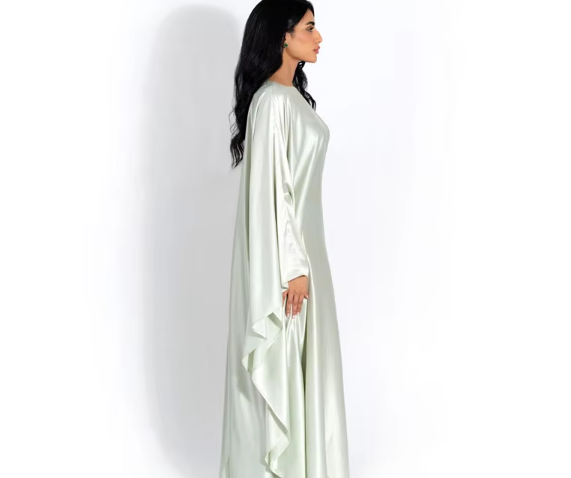 Zeyna - Satin silk dress with cape sleeves