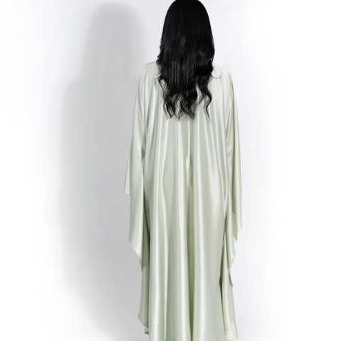 Zeyna - Satin silk dress with cape sleeves