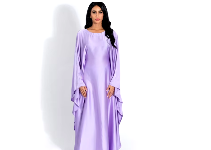 Zeyna - Satin silk dress with cape sleeves