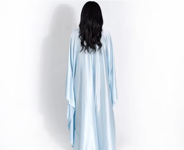 Zeyna - Satin silk dress with cape sleeves