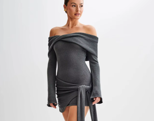 Zeya - Flattering off shoulder fine knitted dress