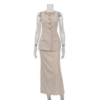 Women's Sleeveless Waistcoat Vest Skirt Suit